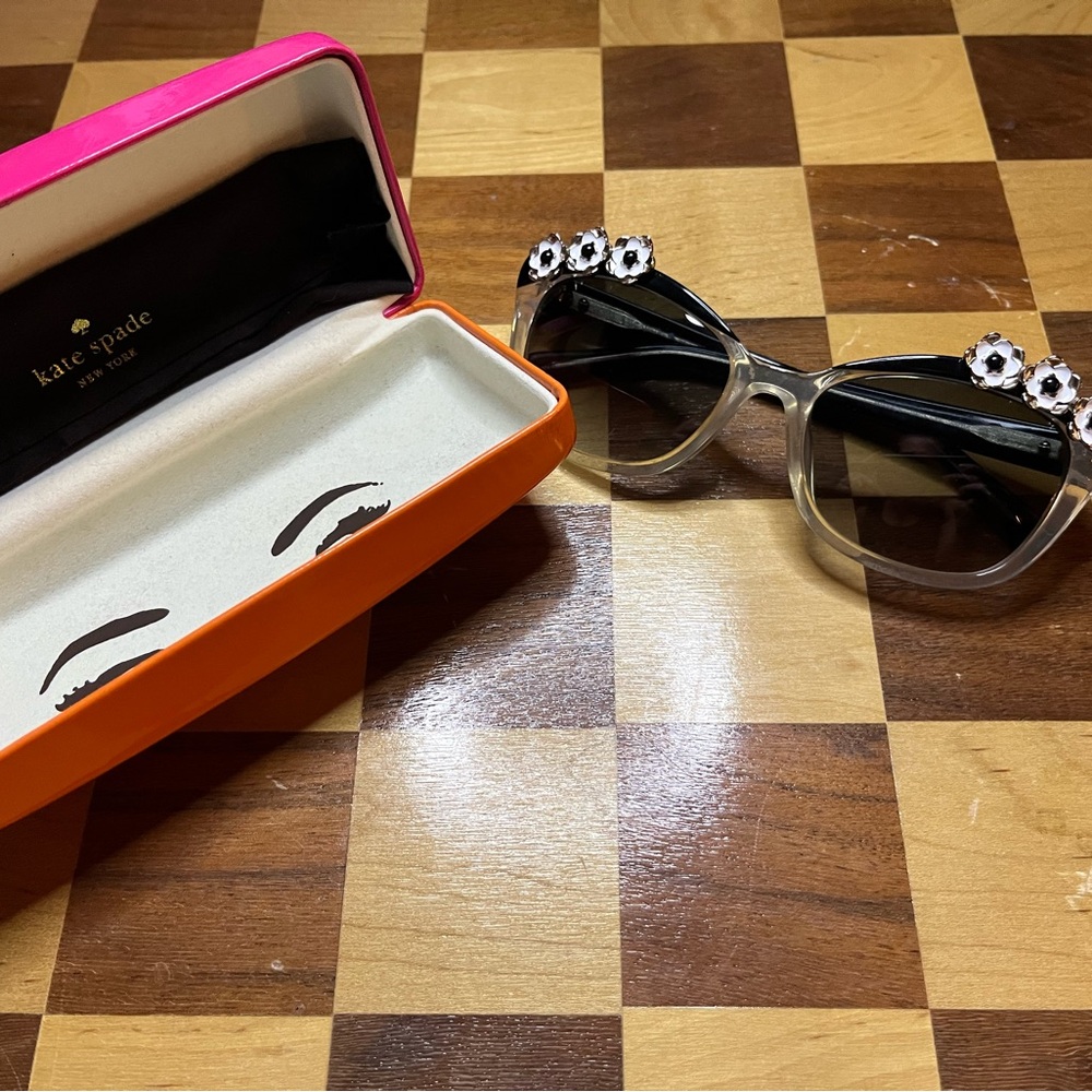 Kate Spade Black and Clear Sunglasses with Silver and White Metallic Flowers